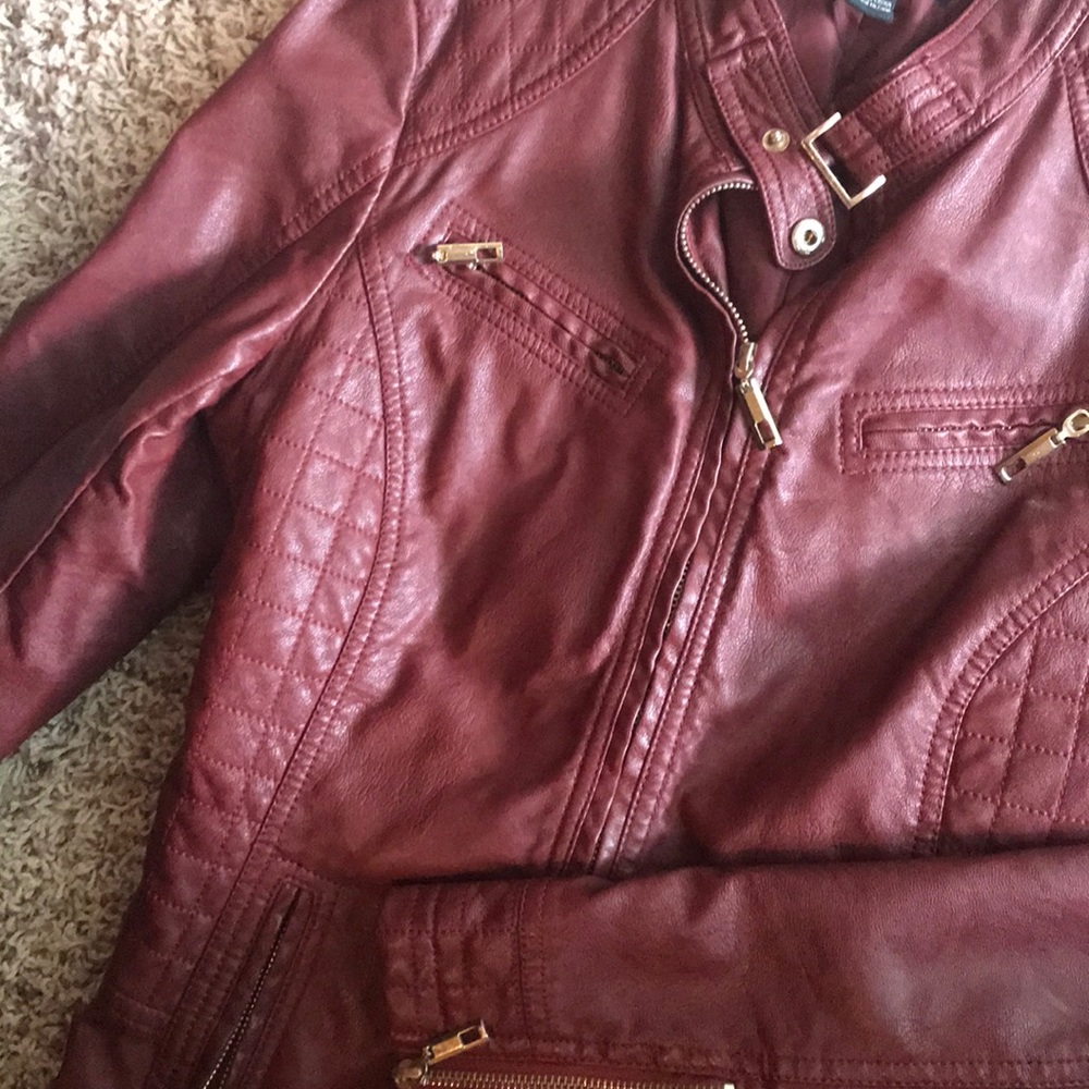 Red leather motorcycle jacket